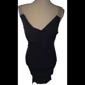👗⚫️$58 Ruby ROX L Dress BLACK Stretch Ruched Sides With Straps. NWT